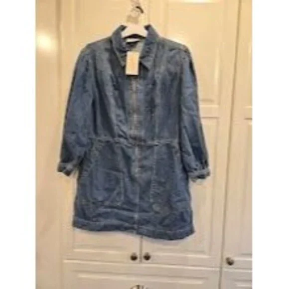 Universal Thead Long Sleeve Zip Front Mini Denim Dress -Womens LARGE - NEW - Picture 3 of 6
